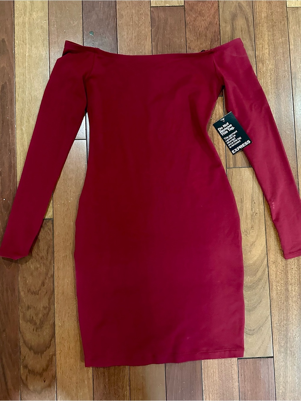 Express Off-Shoulder Long Sleeve Bodycon Red Dress — Size XS
